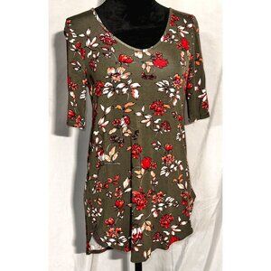 Maurices 24/7 Shirt, Moss Green with Red Flowers, Size XS